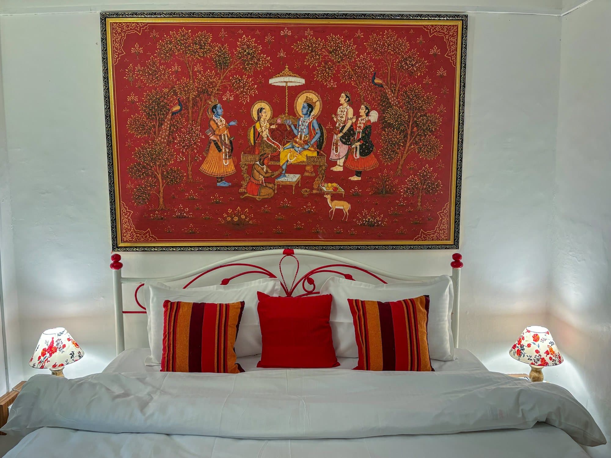 A darbar in the grove: a Pichwai in red at Shail Shikhar Cottage, Mussoorie