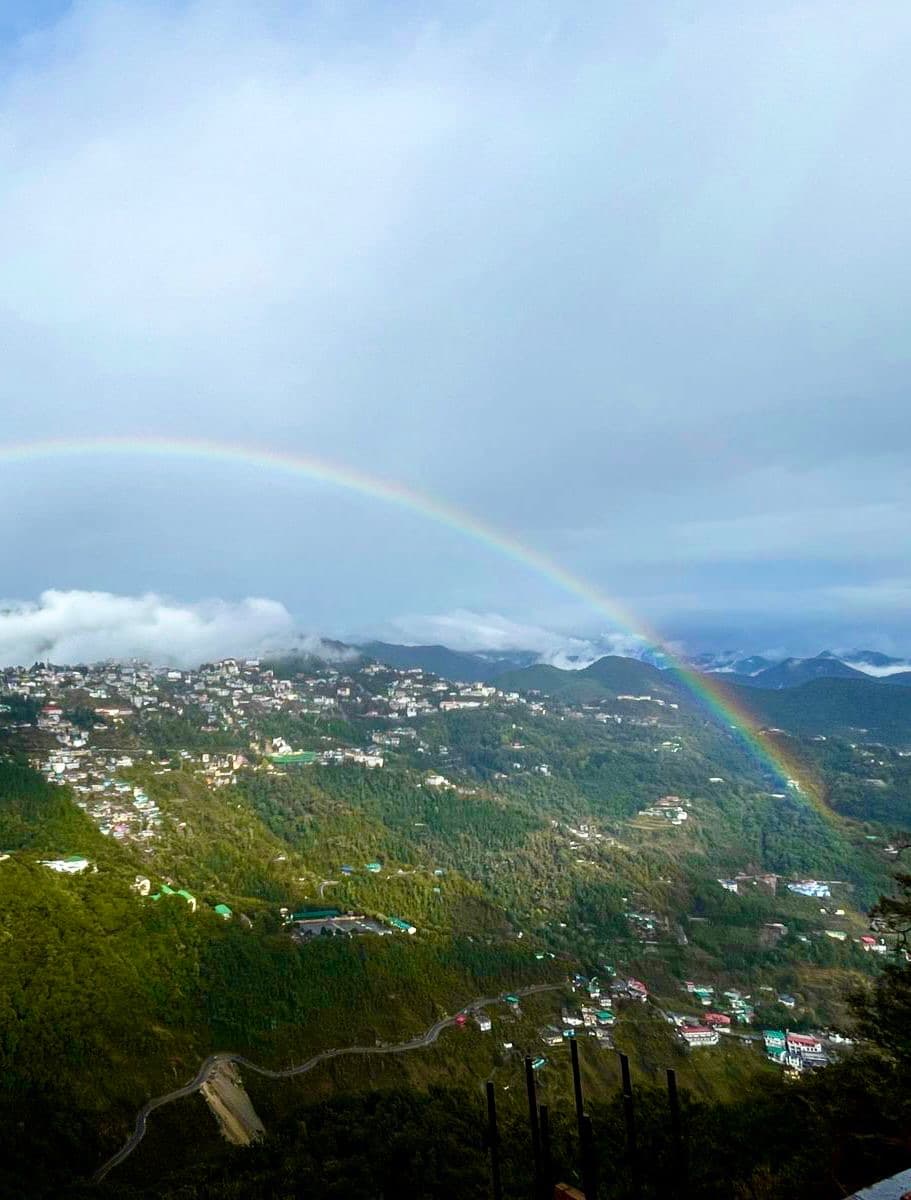 A rainbow over Mussoorie viewed from Shail Shikhar